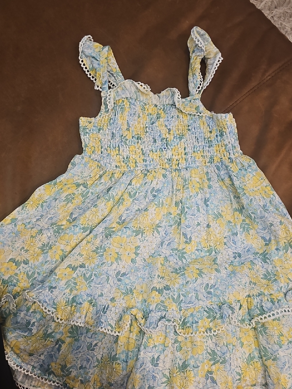 Tommy Bahama Yellow & Light Blue Floral Smocked Sundress